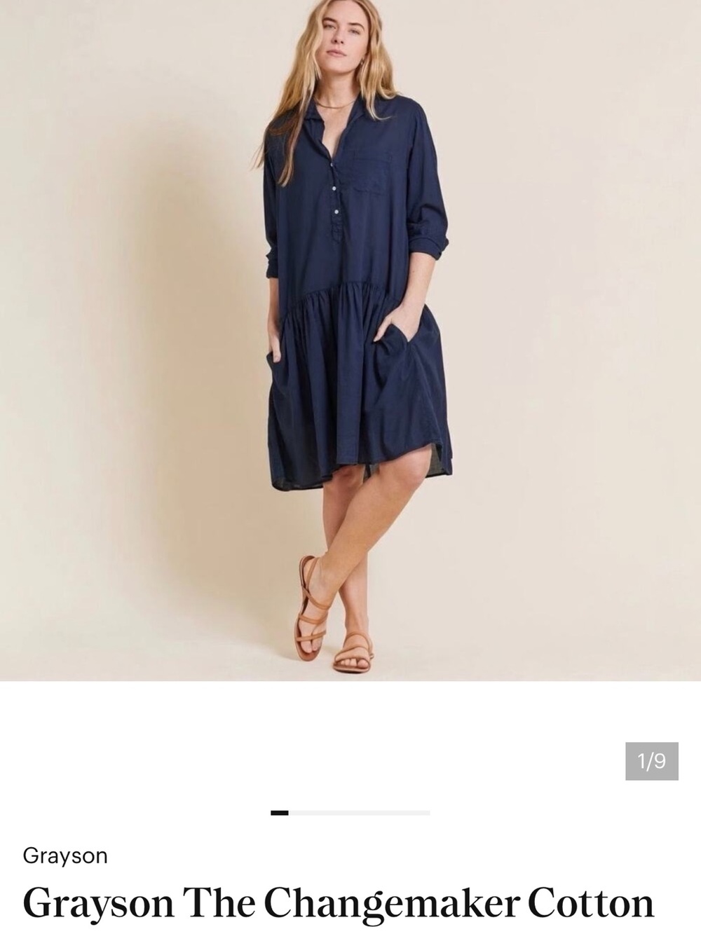 Classic Long-Sleeve Navy Shirt Dress - Picture 4 of 4
